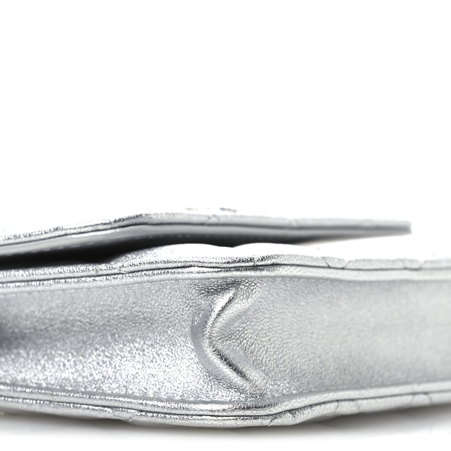 Chanel Metallic Goatskin Quilted Crystal CC Walk Of Fame Clutch With Chain Silver 9 of 11