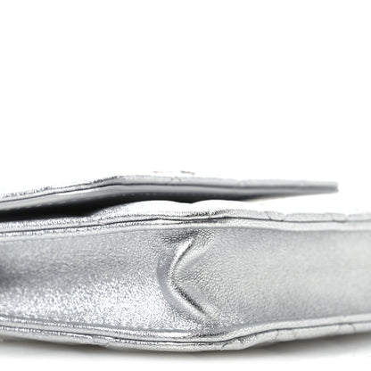 Chanel Metallic Goatskin Quilted Crystal CC Walk Of Fame Clutch With Chain Silver 9 of 11