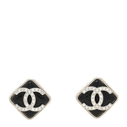 Chanel Crystal Square CC Earrings Silver Black 1 of 4