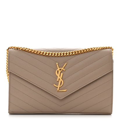 Saint Laurent Grain De Poudre Matelasse Chevron Monogram Chain Wallet Dark Beige 1 of 11