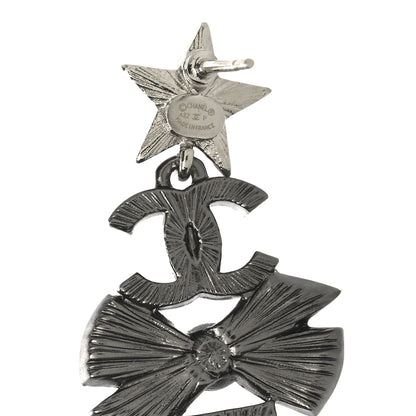 Chanel Ruthenium Crystal Pearl CC Star Bow No 5 Drop Earrings 4 of 4