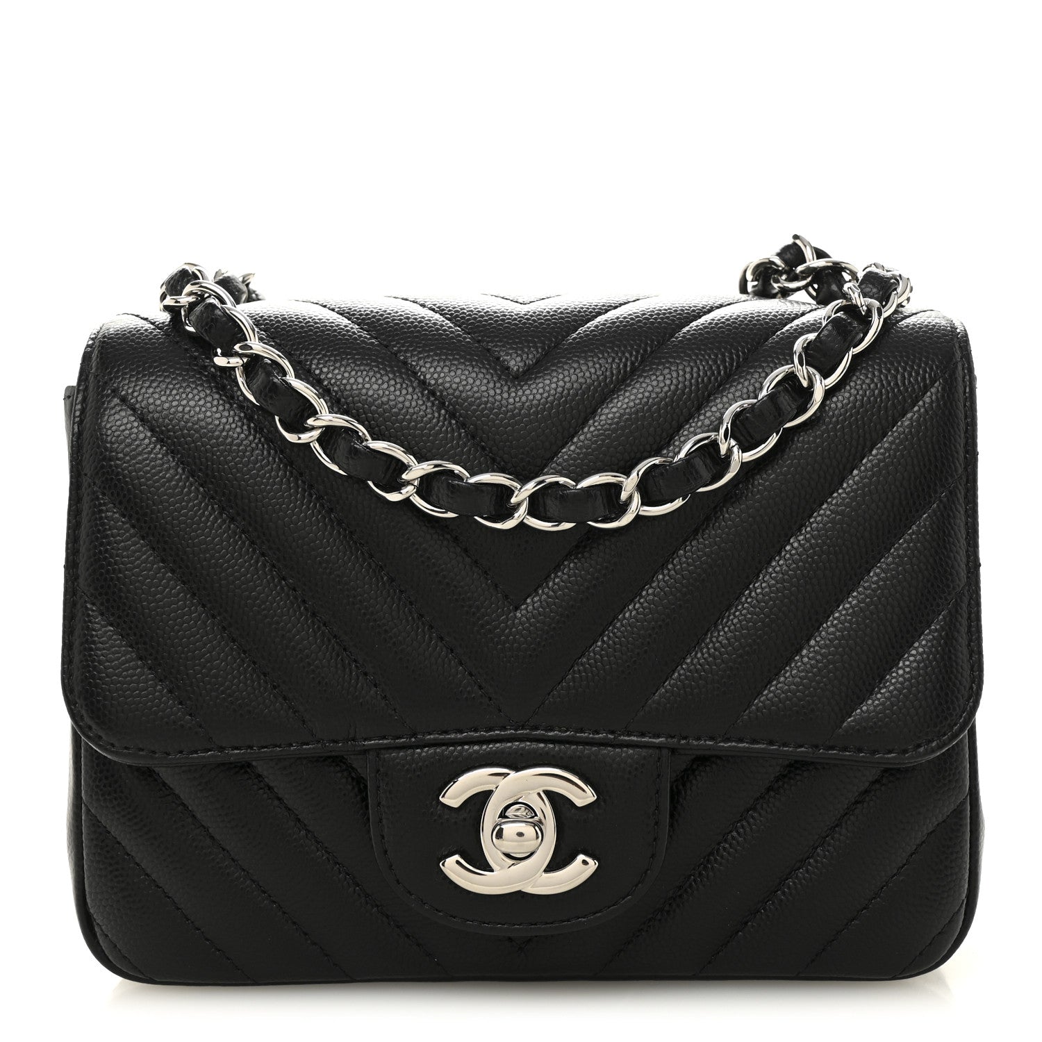 Chanel Caviar Chevron Quilted Mini Square Flap Black 1 of 10