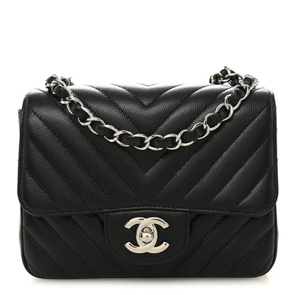 Chanel Caviar Chevron Quilted Mini Square Flap Black 1 of 10