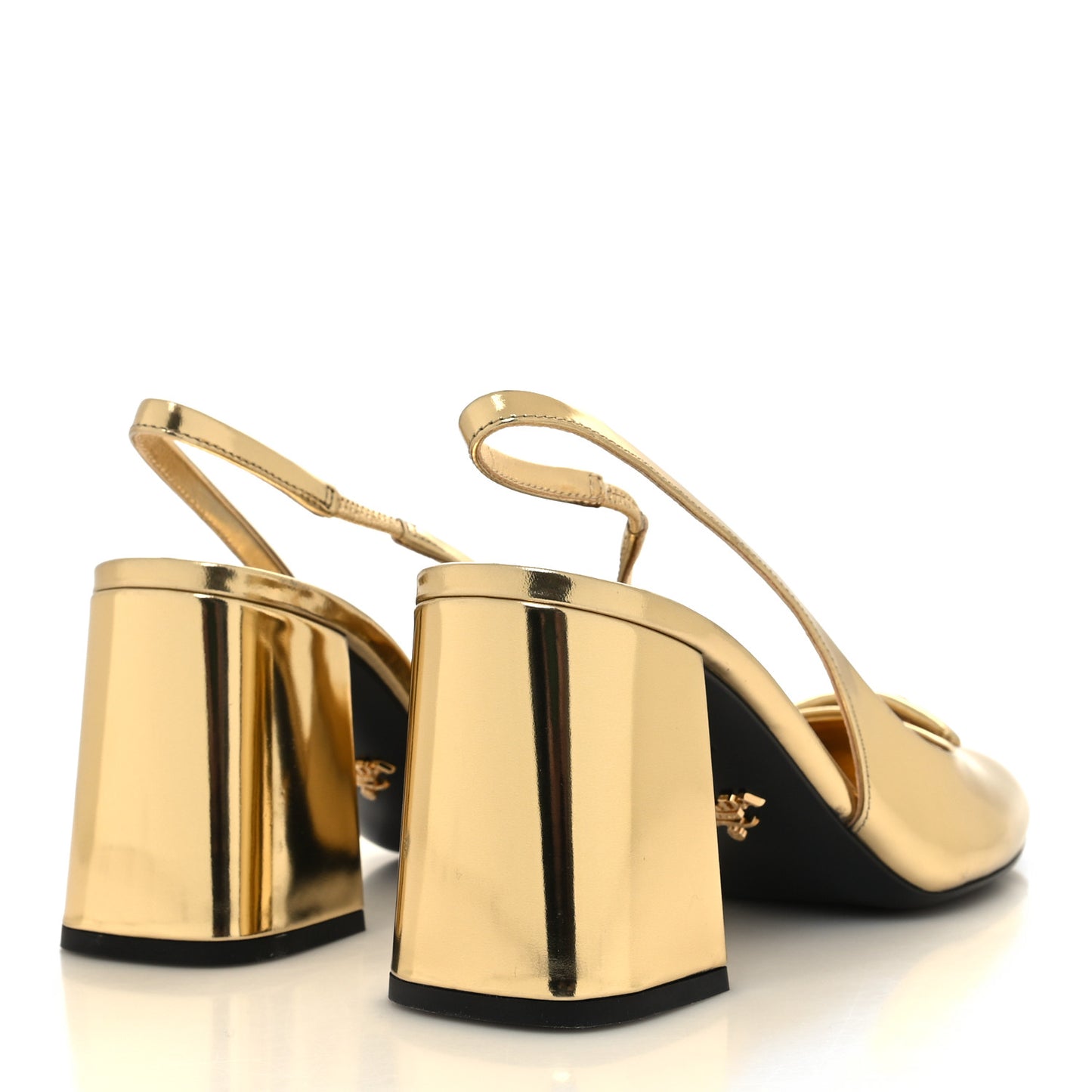 Metallic Patent Triangle Logo Slingback Pumps 38 Platino