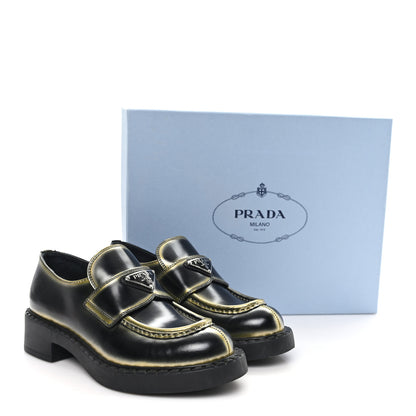 Prada Spazzolato Sfumato Metal Triangle Logo 50mm Loafers 36 Black Platino 10 of 10