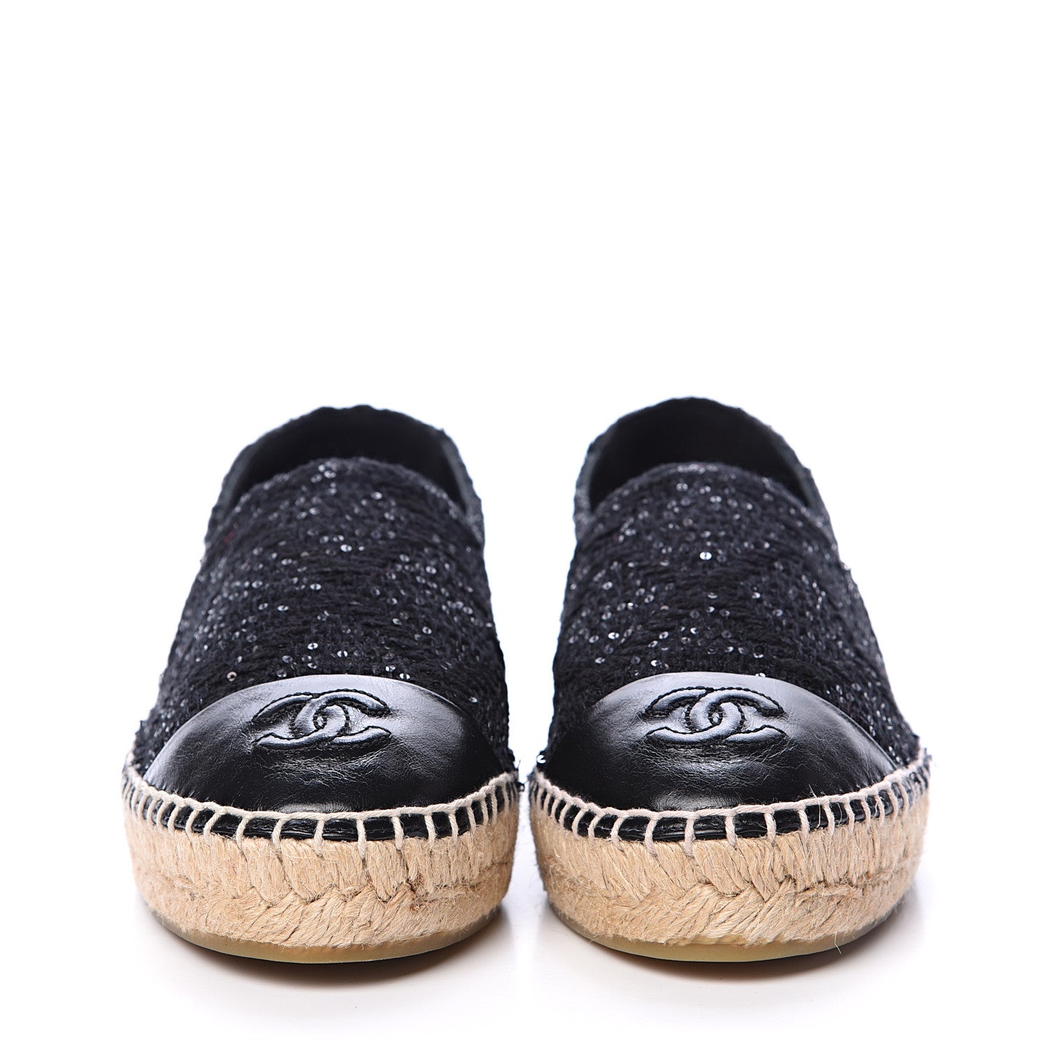Chanel Tweed Patent Goatskin Sequin CC Espadrilles 36 Black 2 of 12