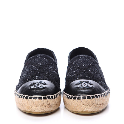Chanel Tweed Patent Goatskin Sequin CC Espadrilles 36 Black 2 of 12