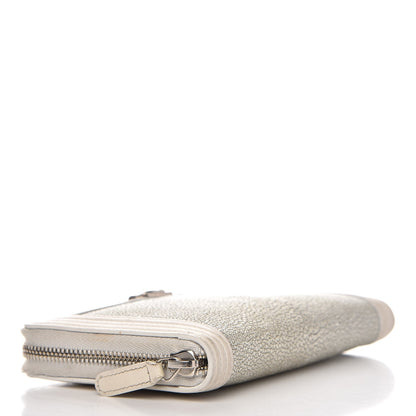 Chanel Metallic Galuchat Stingray Lambskin Boy Zip Around Wallet Silver 4 of 16