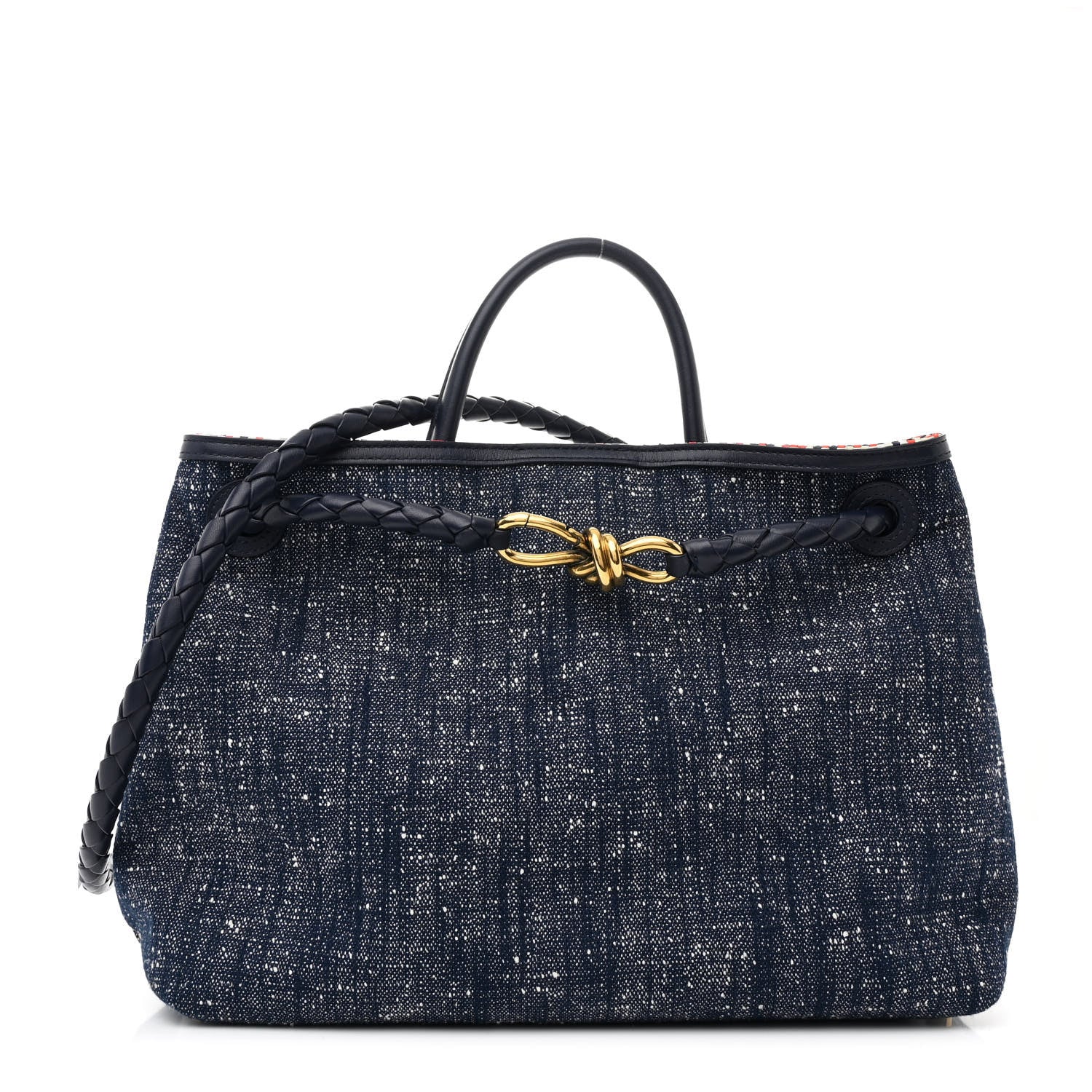 Bottega Veneta Denim Andiamo Shoulder Bag Navy White Orange 1 of 9