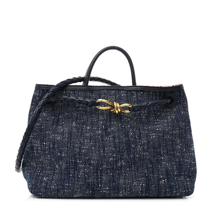 Bottega Veneta Denim Andiamo Shoulder Bag Navy White Orange 1 of 9