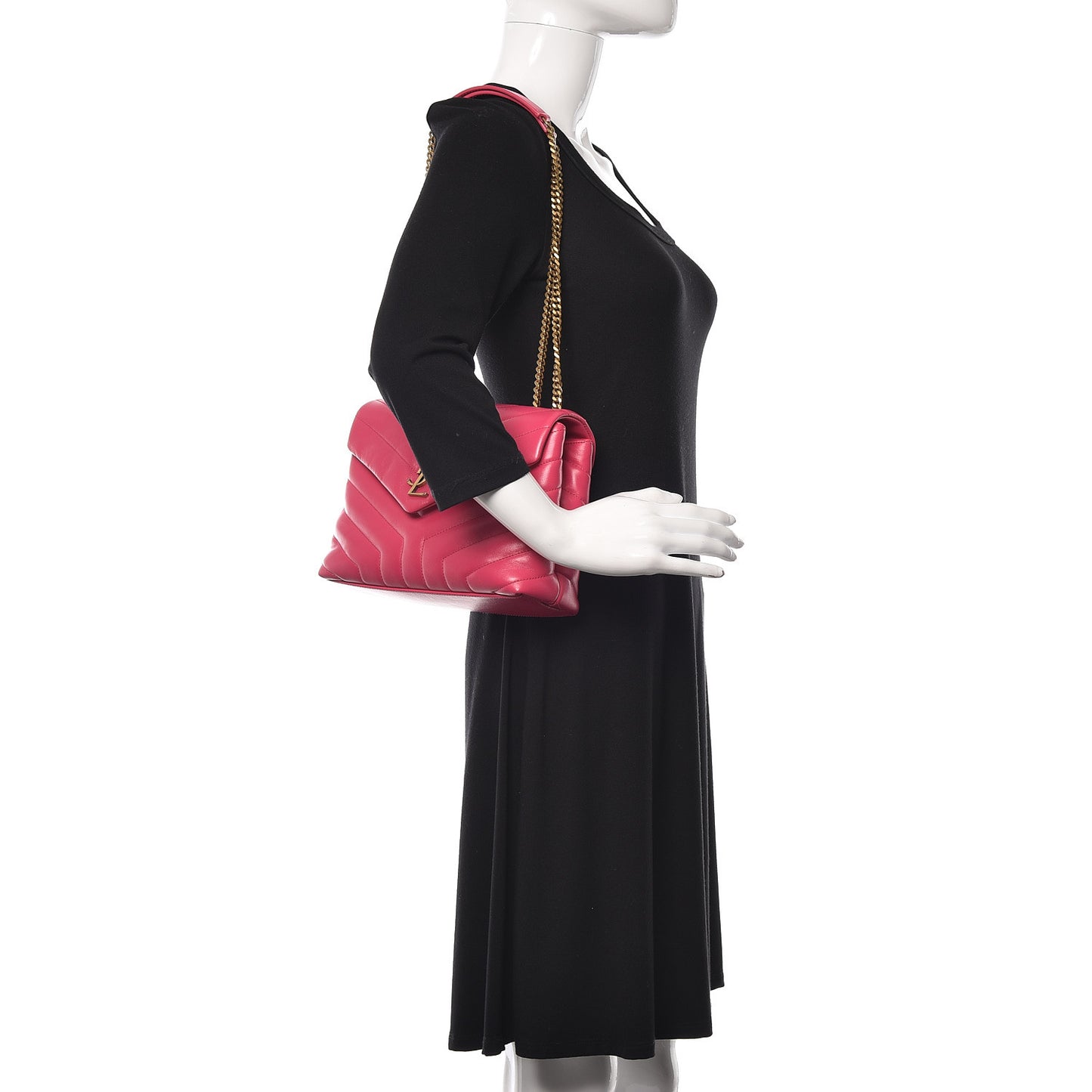 Calfskin Y Quilted Monogram Small Loulou Chain Satchel Fresh Fuchsia