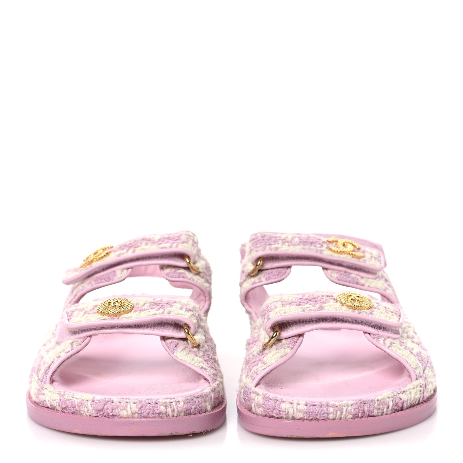 Chanel Cotton Tweed Velcro Dad Sandals 38 Pink Ecru 3 of 10