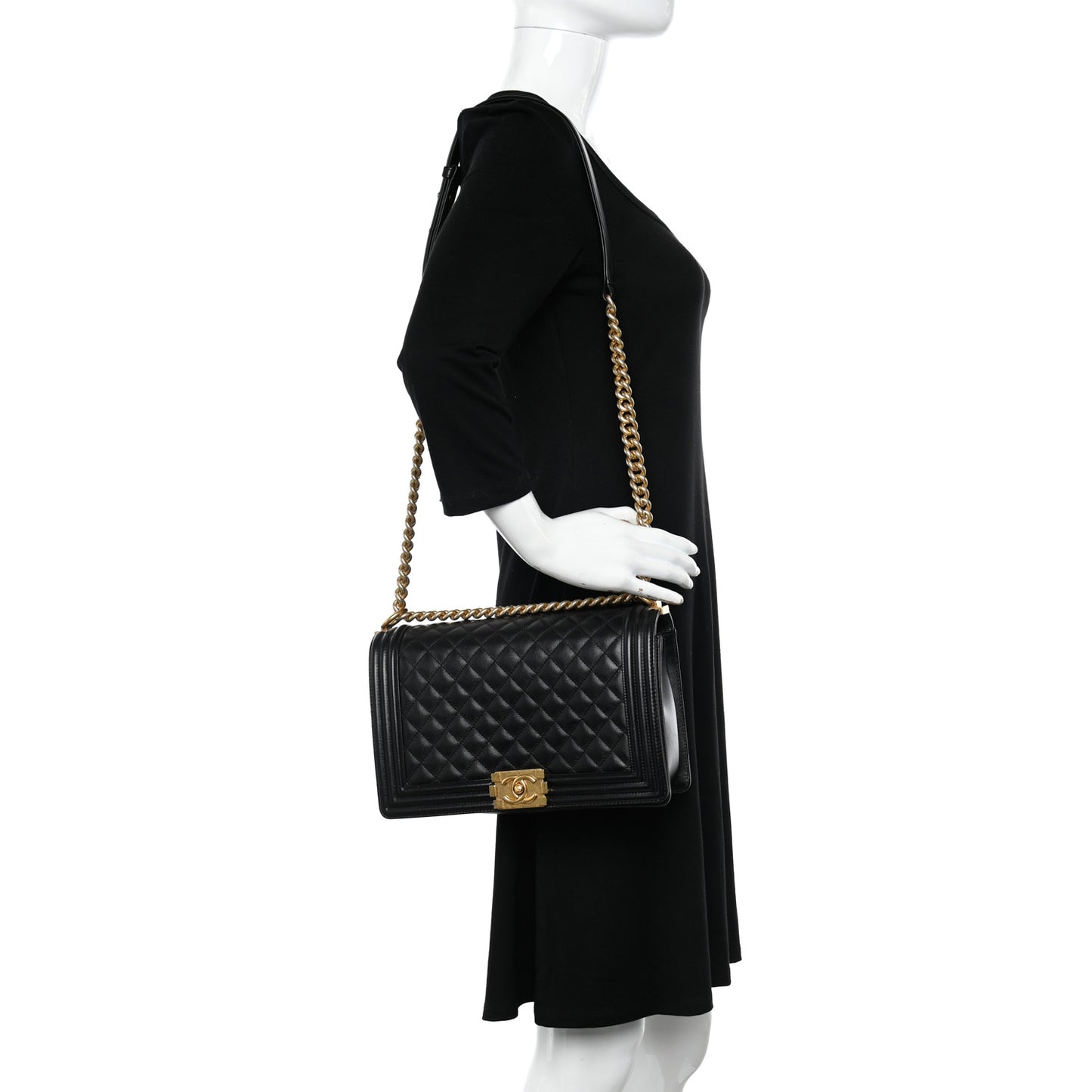 Calfskin Quilted New Medium Boy Flap Black