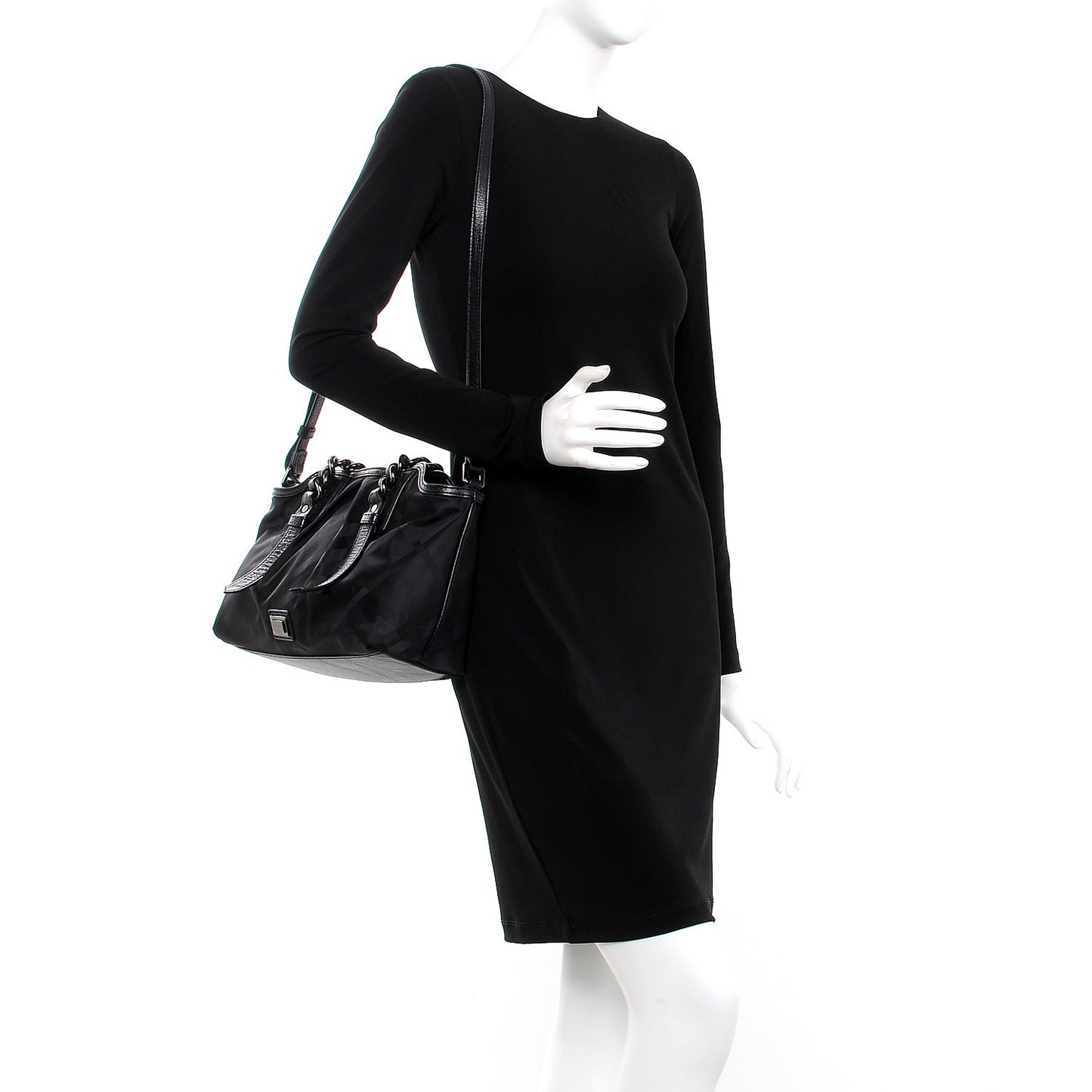 Nylon Tonal Check Torbitt Tote Black