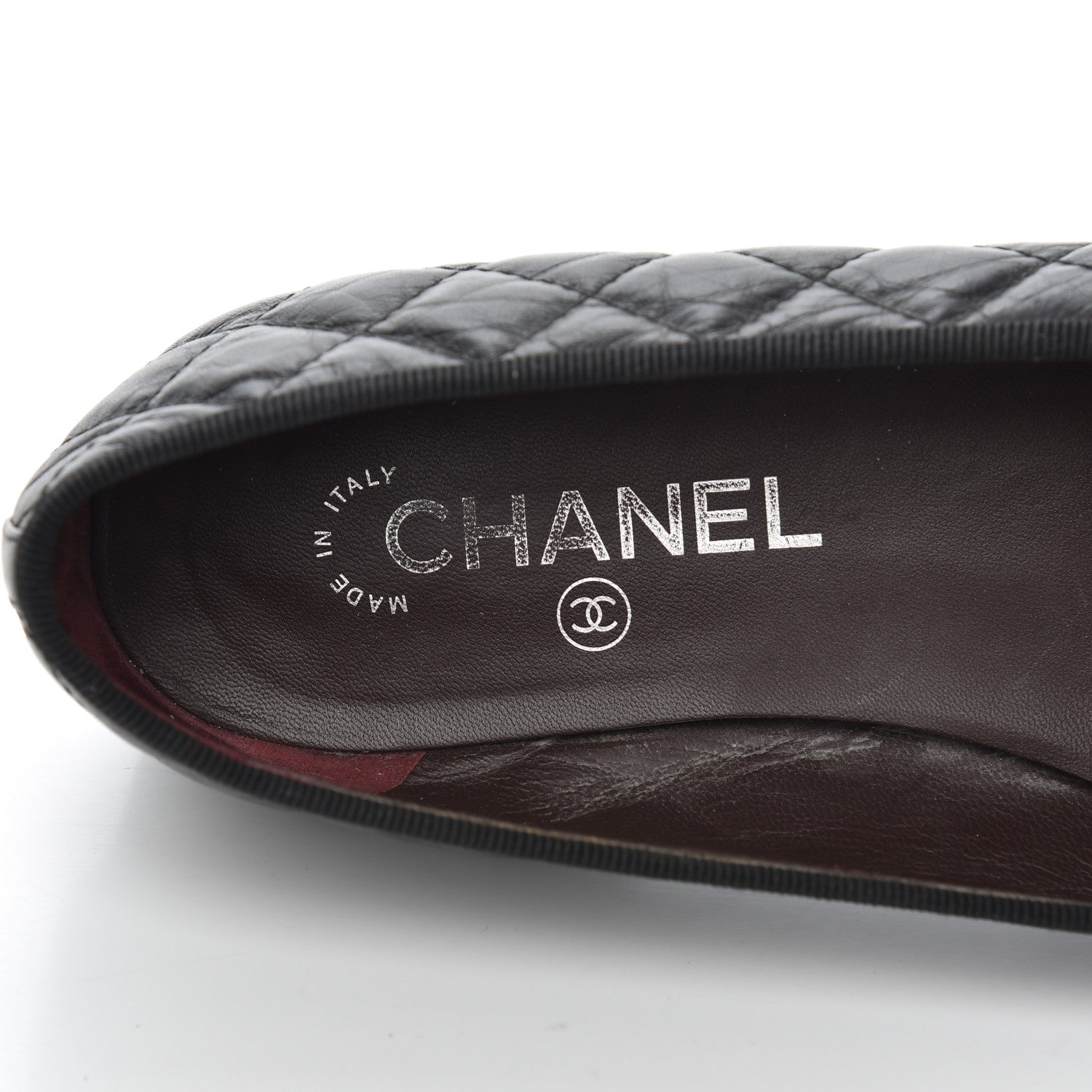 Chanel Aged Calfskin Quilted CC Cap Toe Ballerina Flats 38.5 Black 6 of 20