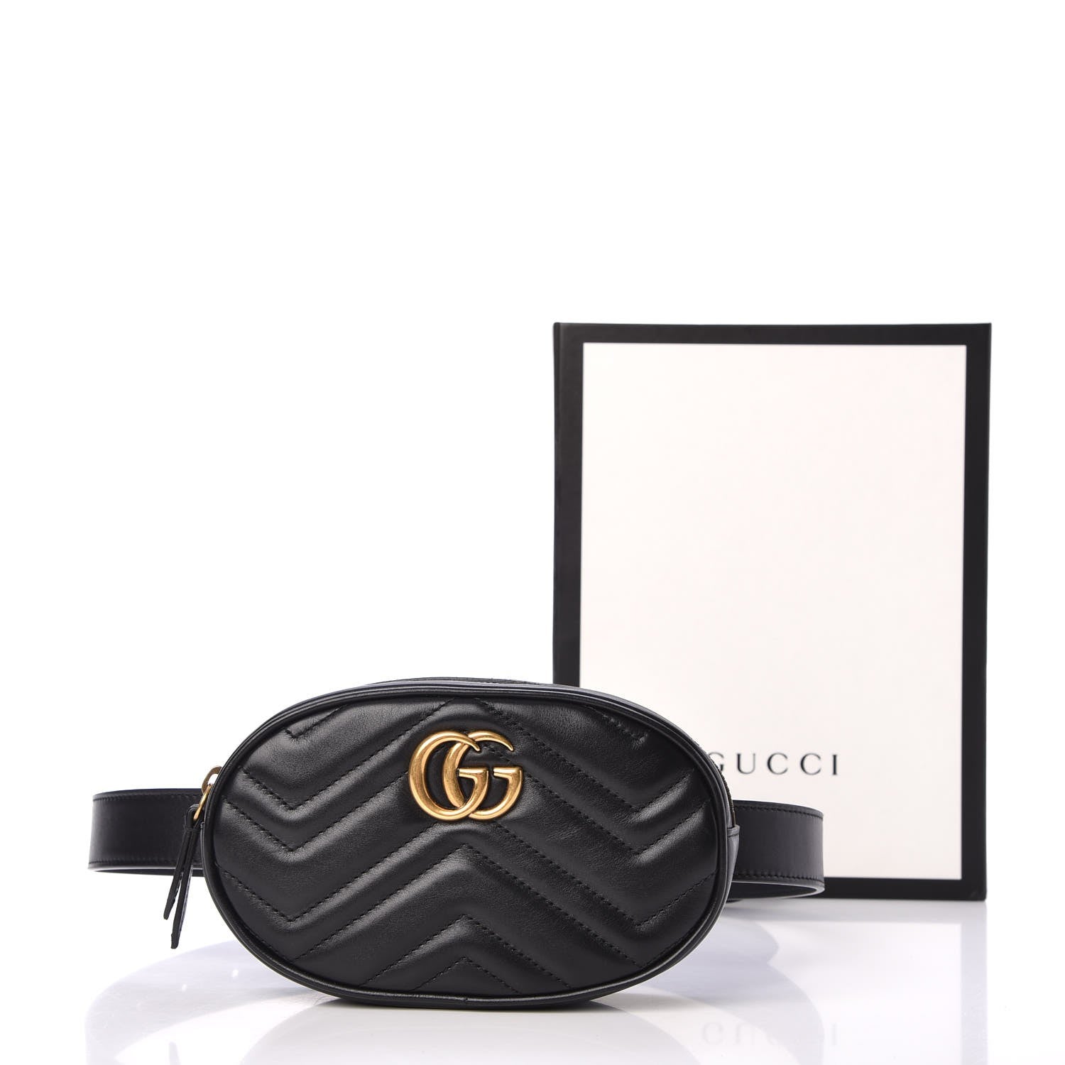 Gucci Calfskin Matelasse GG Marmont Belt Bag 75 30 Black 8 of 8