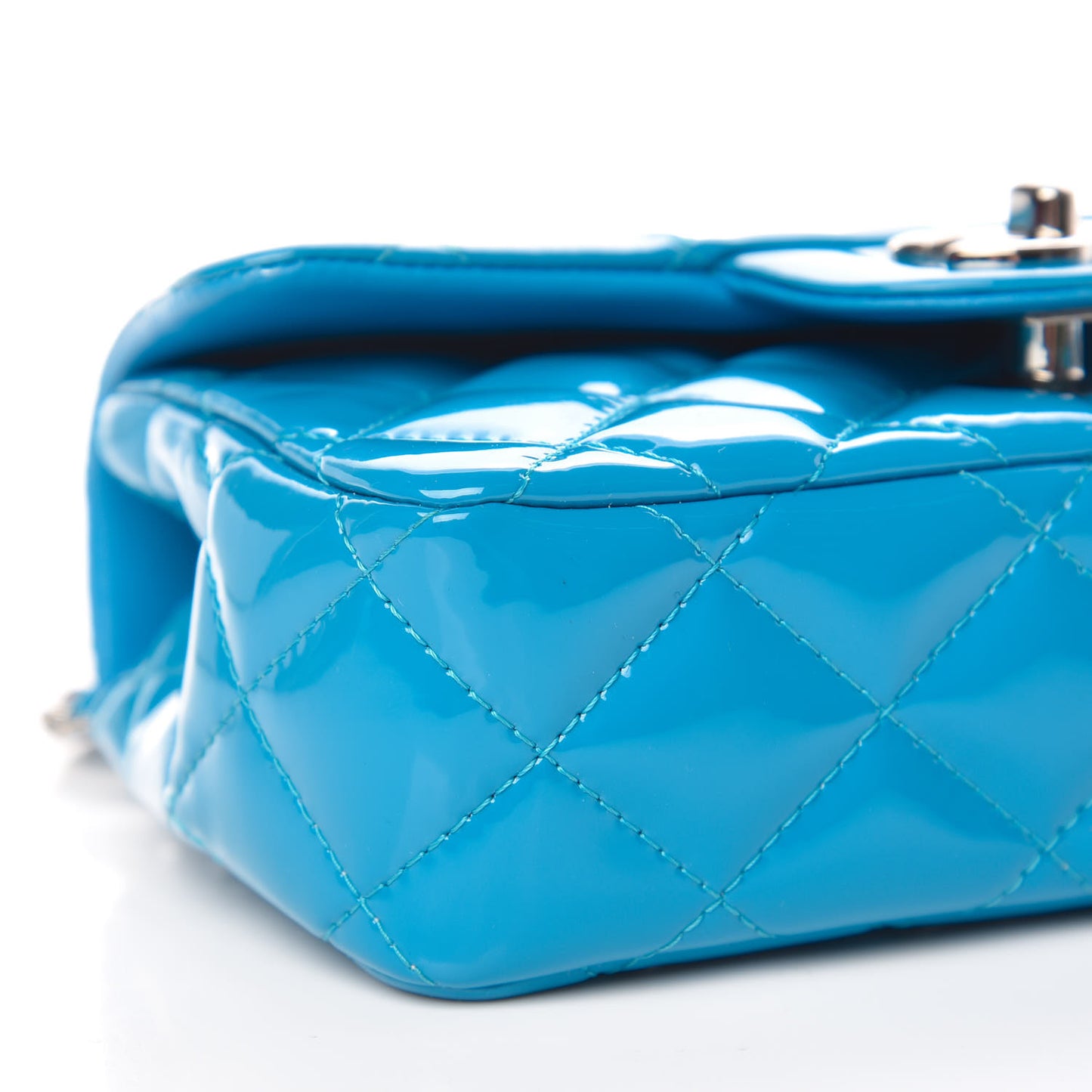 Patent Quilted Extra Mini Flap Turquoise