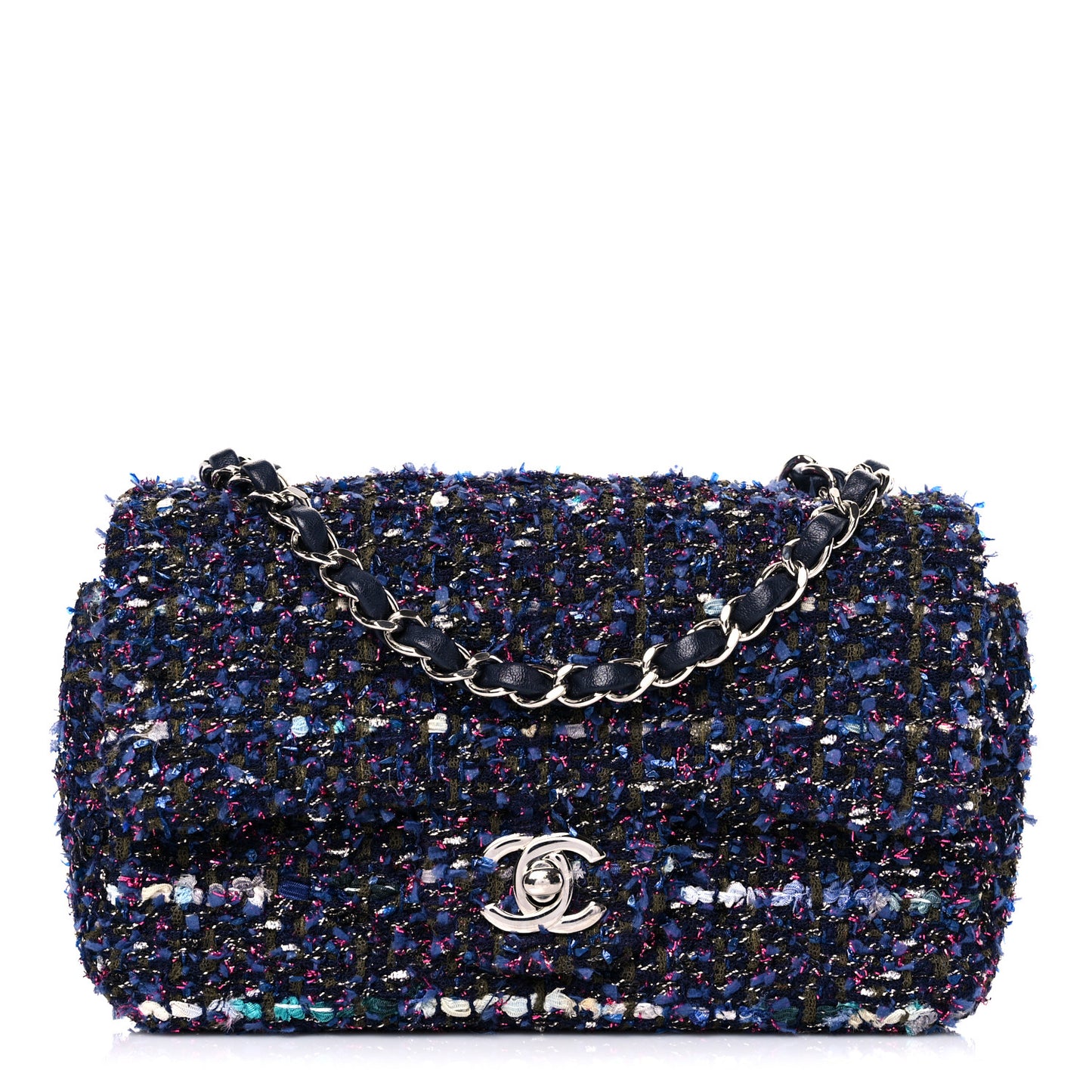 Tweed Quilted Mini Rectangular Flap Blue Purple Khaki Pink