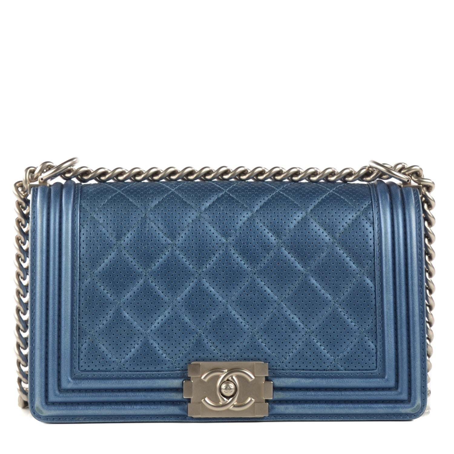 Chanel Metallic Calfskin Perforated Medium Boy Flap Blue 1 of 9