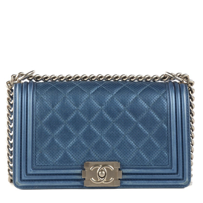 Chanel Metallic Calfskin Perforated Medium Boy Flap Blue 1 of 9