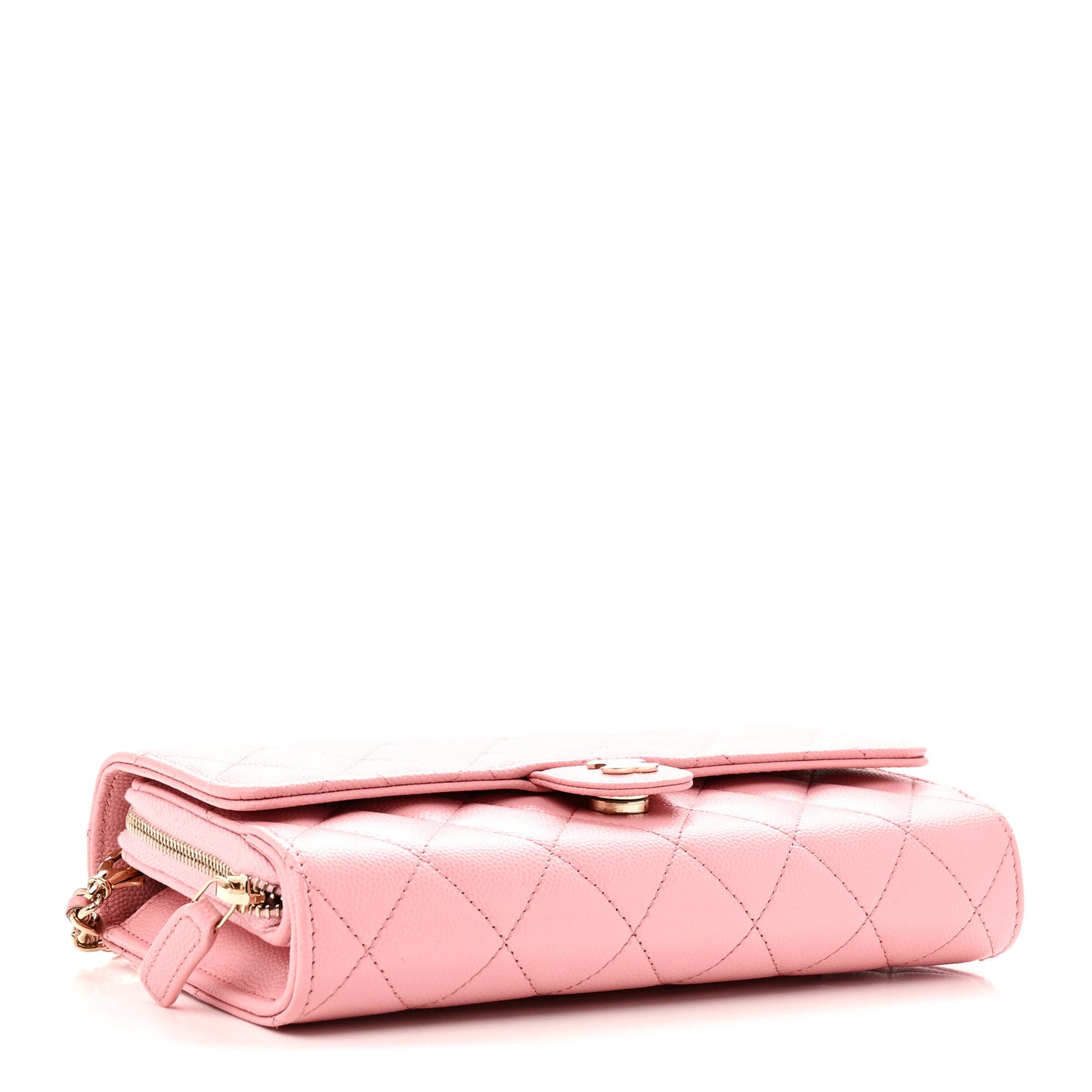 Caviar Quilted Phone Holder Wallet on Removable Chain Pink