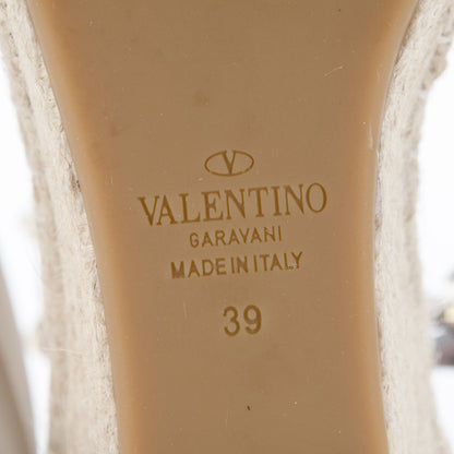 Valentino Garavani Grained Calfskin Rockstud Ankle Wrap Espadrille 15/85mm Wedges 39 Poudre Natural 6 of 7
