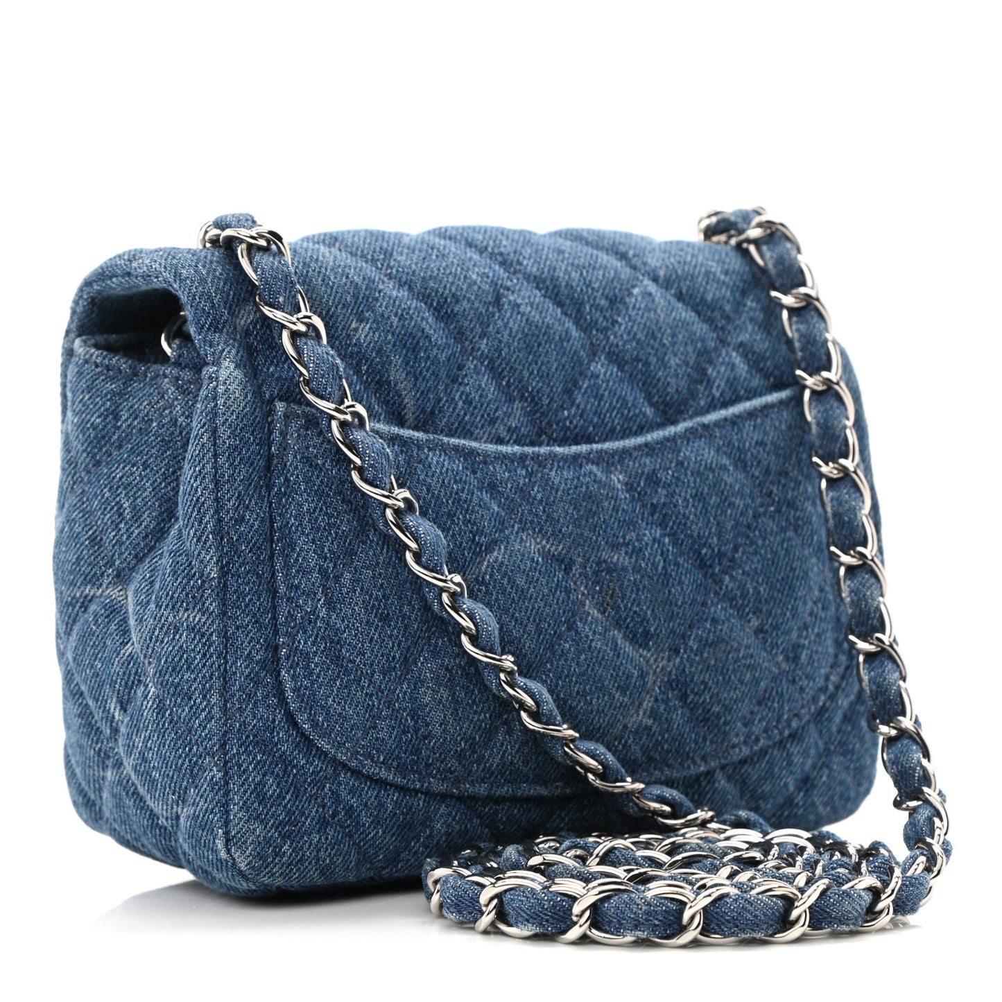 Denim CC Quilted Mini Square Flap Blue