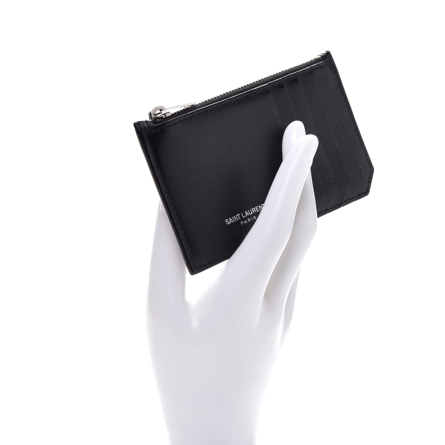 Saint Laurent Grained Calfskin 5 Fragments Zip Pouch Card Holder Black 2 of 9