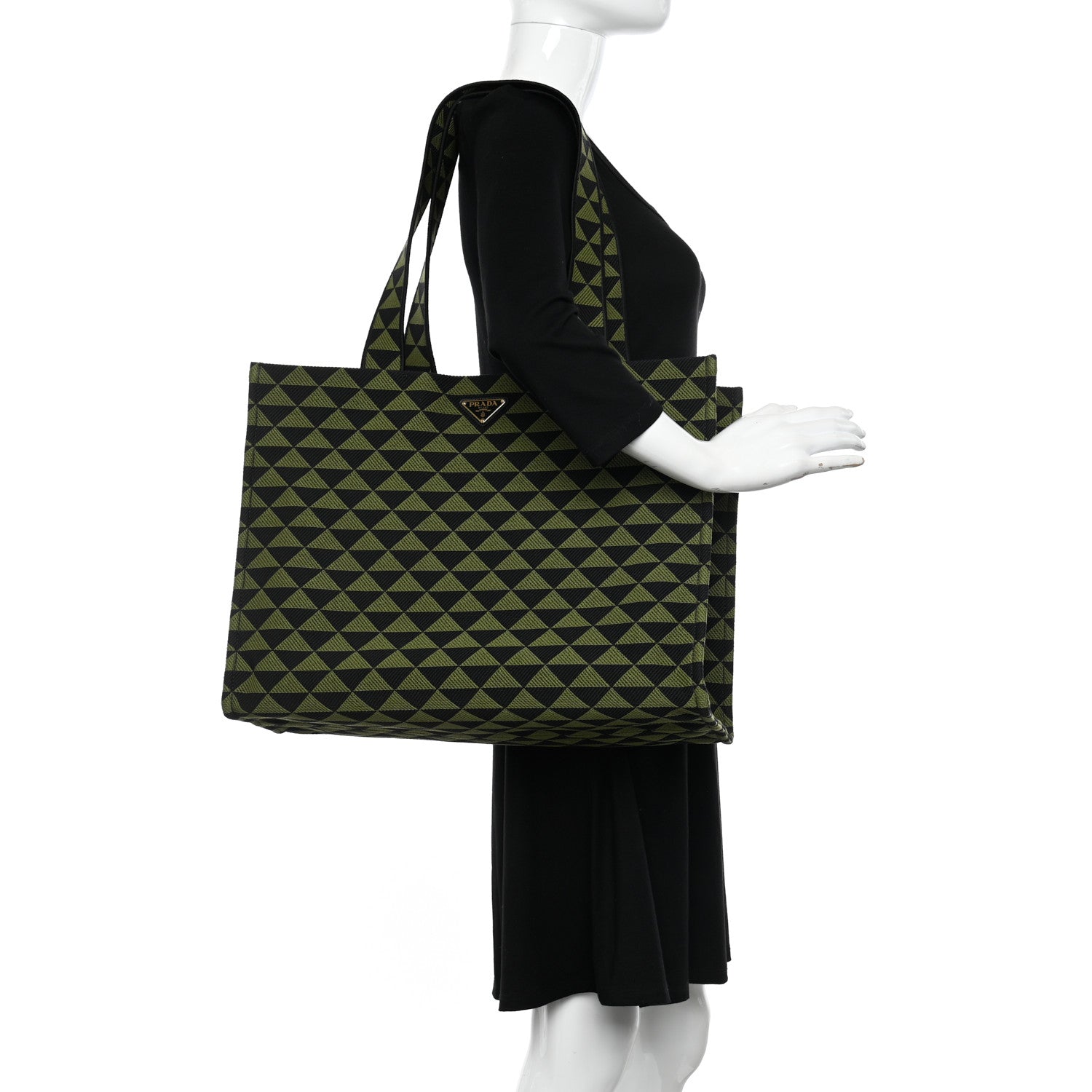 Prada Jacquard Saffiano Triangolo Symbole Embroidered Shopping Tote Black Edera 2 of 10