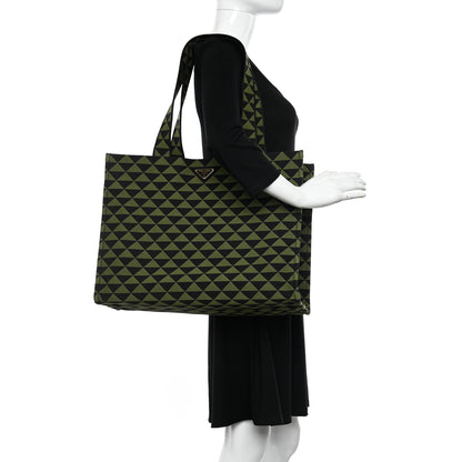 Prada Jacquard Saffiano Triangolo Symbole Embroidered Shopping Tote Black Edera 2 of 10