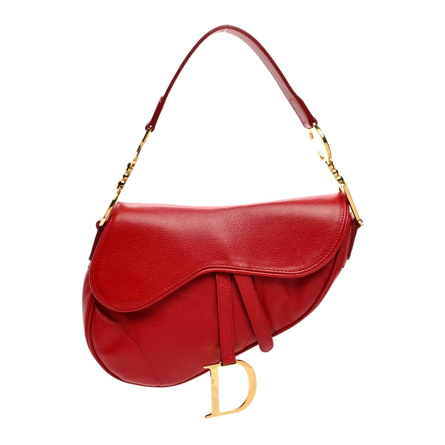 Shiny Goatskin Saddle Bag Red