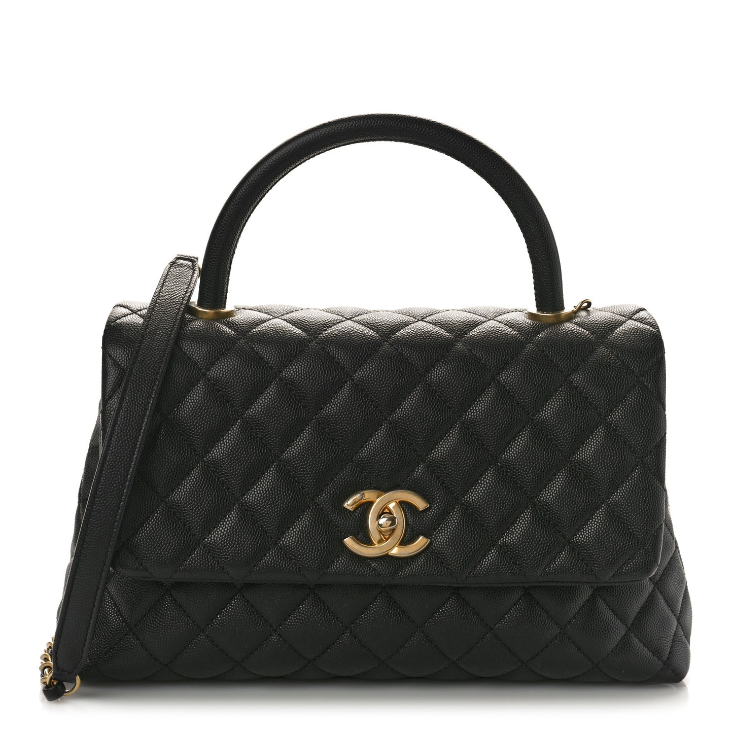Caviar Quilted Small Coco Handle Flap Black