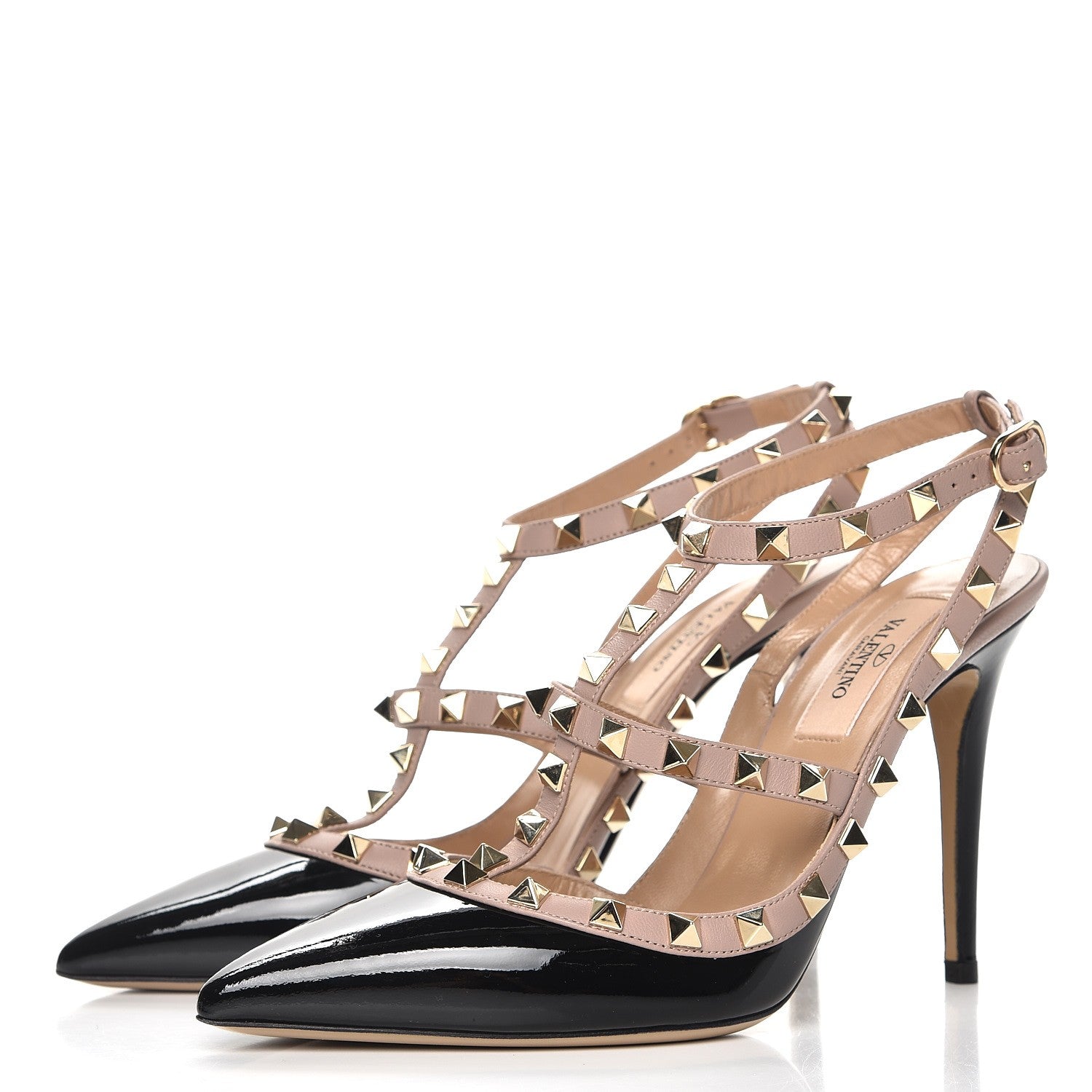 Valentino Garavani Patent Nappa Rockstud Ankle Strap 100mm Pumps 37.5 Black Poudre 2 of 9