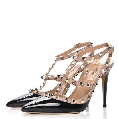 Valentino Garavani Patent Nappa Rockstud Ankle Strap 100mm Pumps 37.5 Black Poudre 2 of 9