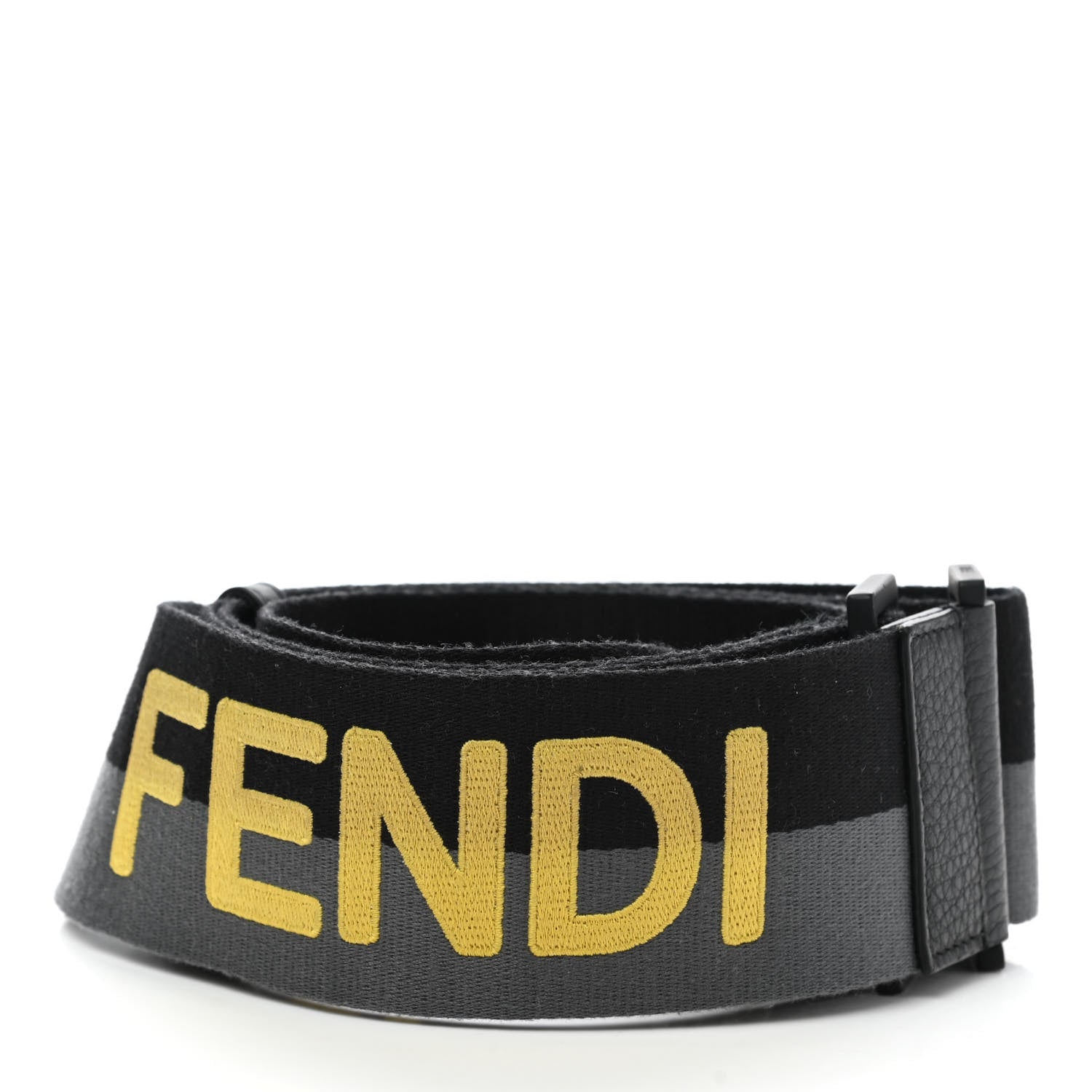 Fendi Canvas Calfskin Logo Strap Black Grey Yellow 2 of 4