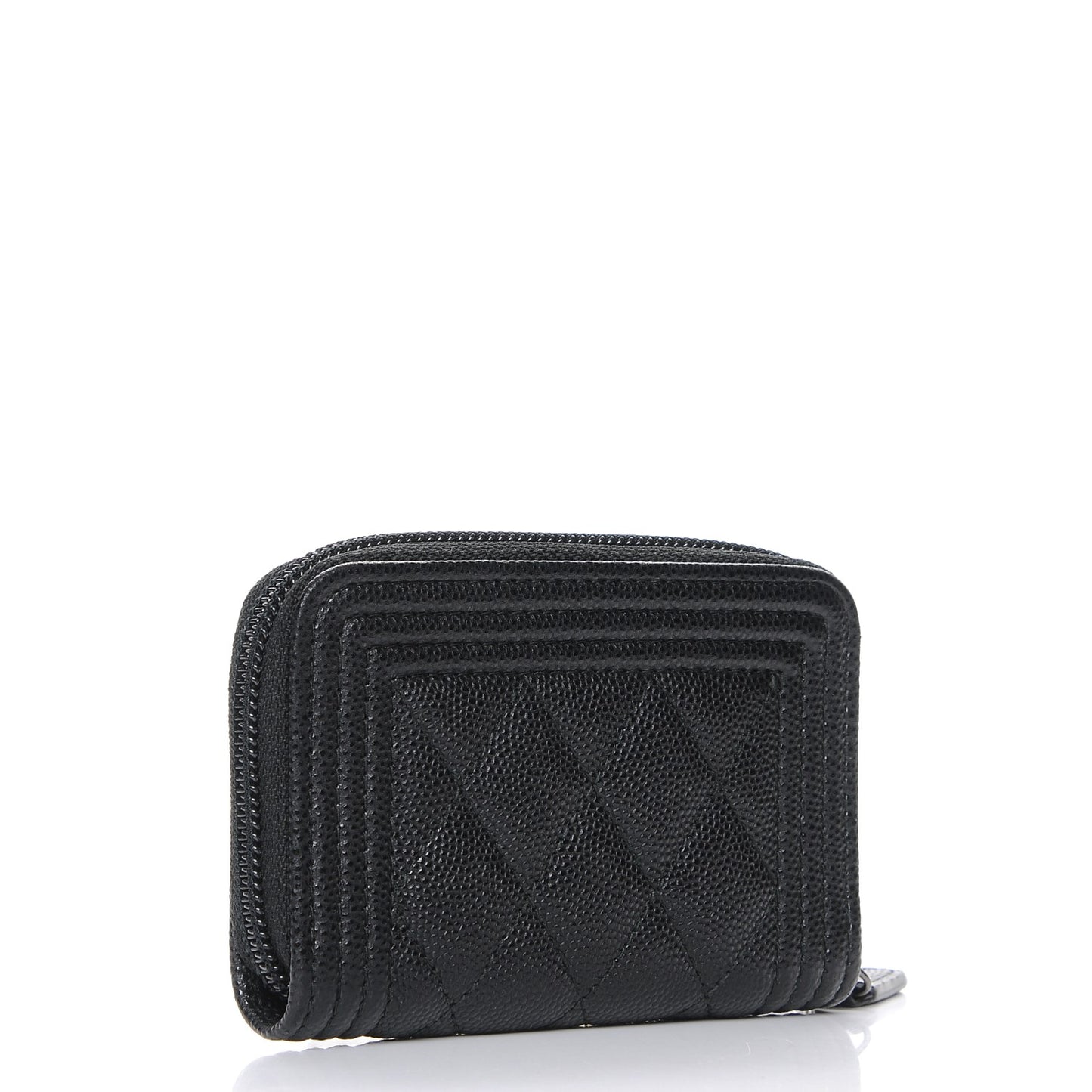Caviar Quilted Boy Zip Around Coin Purse Wallet Black