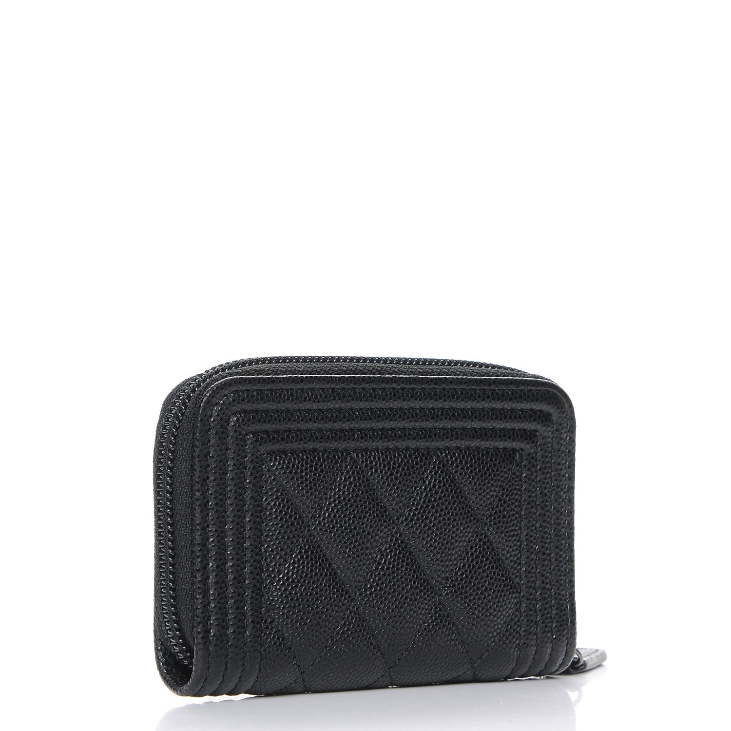 Chanel Caviar Quilted Boy Zip Around Coin Purse Wallet Black 3 of 8