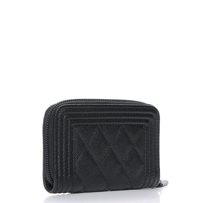 Chanel Caviar Quilted Boy Zip Around Coin Purse Wallet Black 3 of 8