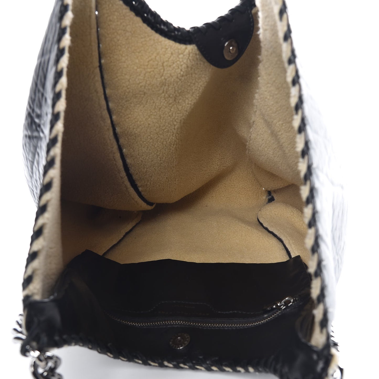 Shaggy Deer Shearling Chain Falabella Tote Black