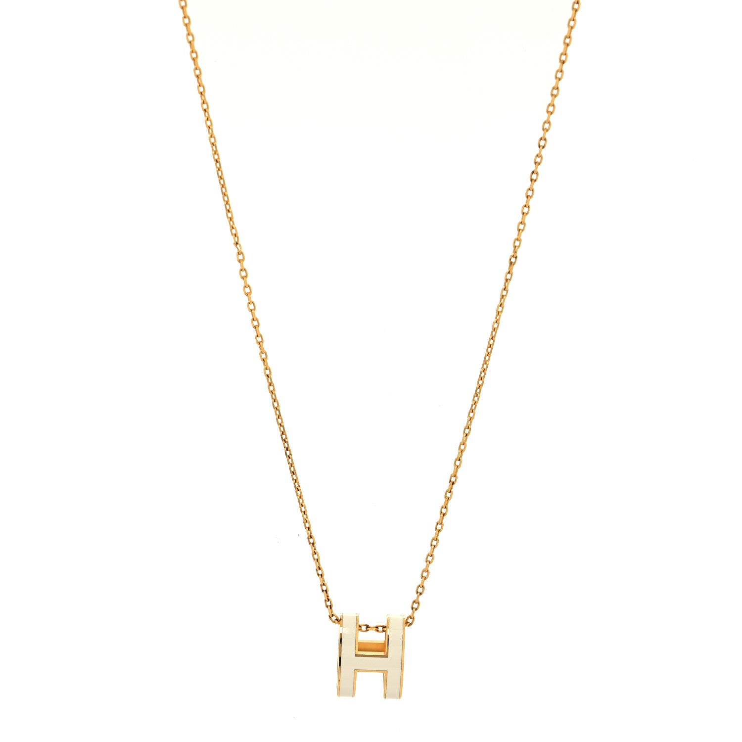 Hermes Lacquered Gold Pop H Pendant Necklace White 1 of 5