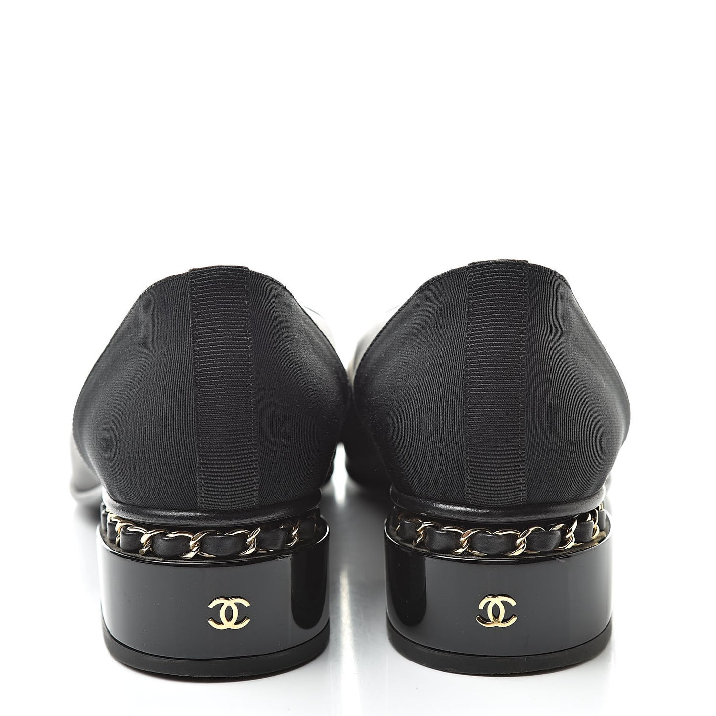 Lambskin Patent Cap Toe Low Heel Chain Pumps 36 Black