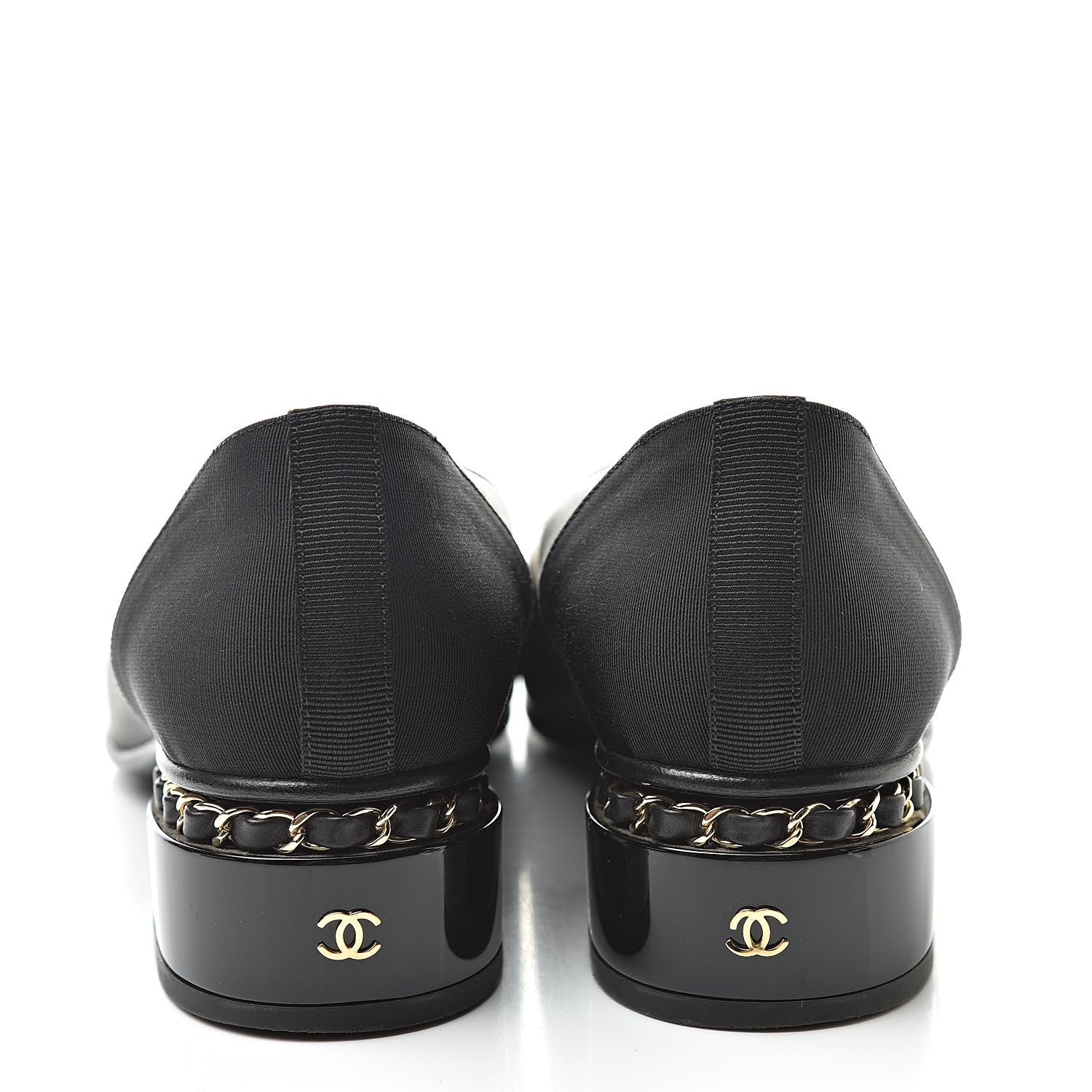 Chanel Lambskin Patent Cap Toe Low Heel Chain Pumps 36 Black 5 of 15