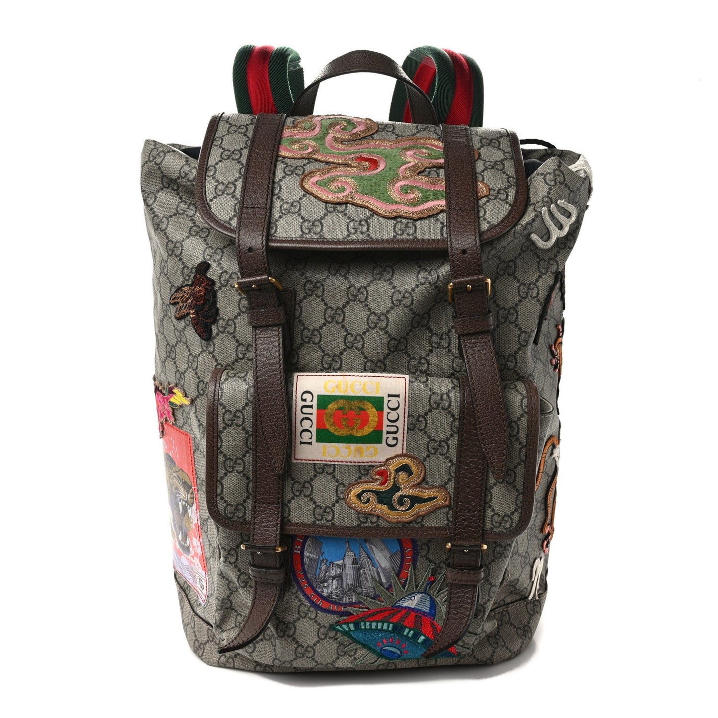 Soft GG Supreme Monogram Courrier Web Double Buckle Backpack Beige New Acero