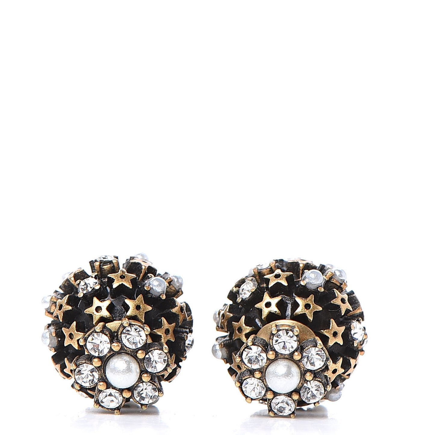 Crystal Pearl Star Tribal Earrings Antique Gold Black