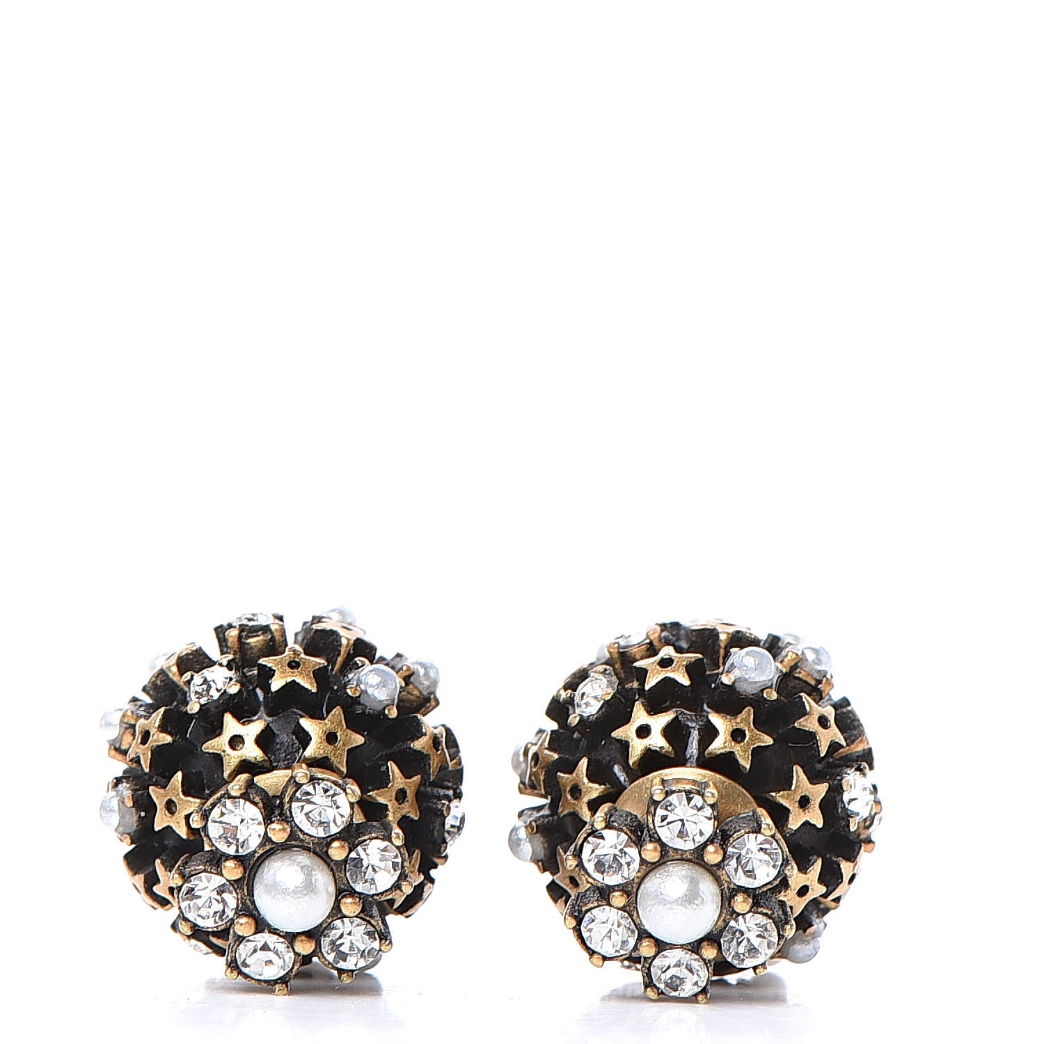 Christian Dior Crystal Pearl Star Tribal Earrings Antique Gold Black 4 of 5