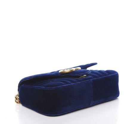 Gucci Velvet Matelasse Mini GG Marmont Shoulder Bag Cobalt Blue 3 of 9