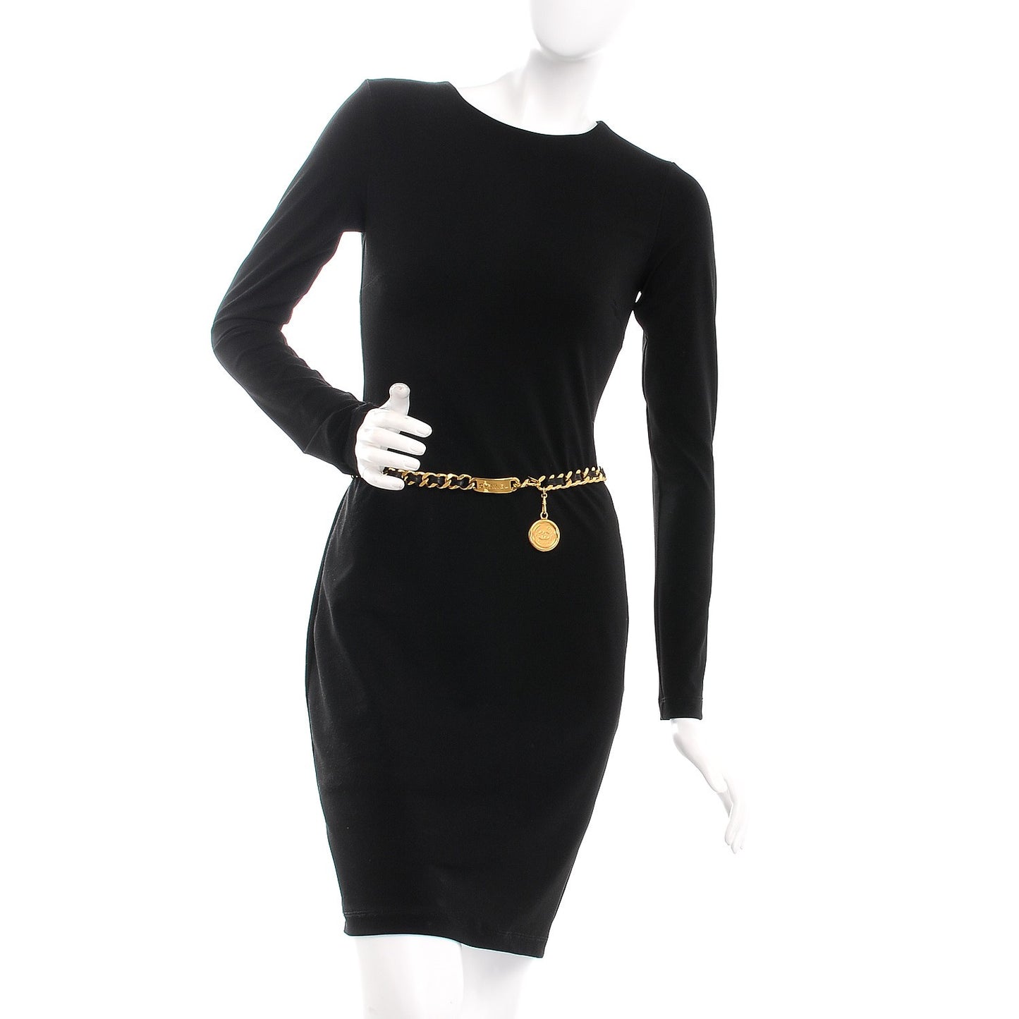 Lambskin Chain CC Medallion Belt Black Gold