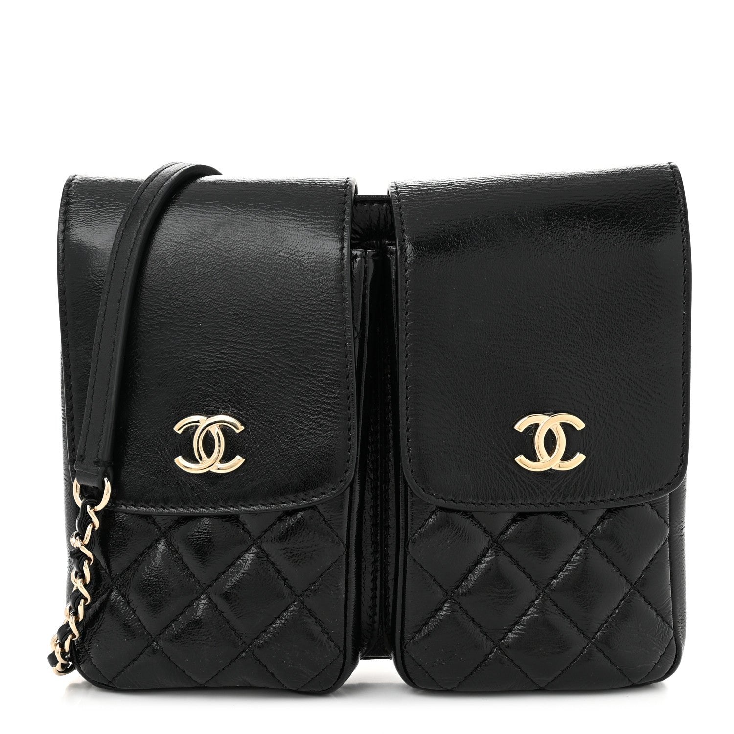 Chanel Glazed Calfskin Quilted Double Pocket Crossbody Flap Black 1 of 10
