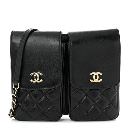 Chanel Glazed Calfskin Quilted Double Pocket Crossbody Flap Black 1 of 10