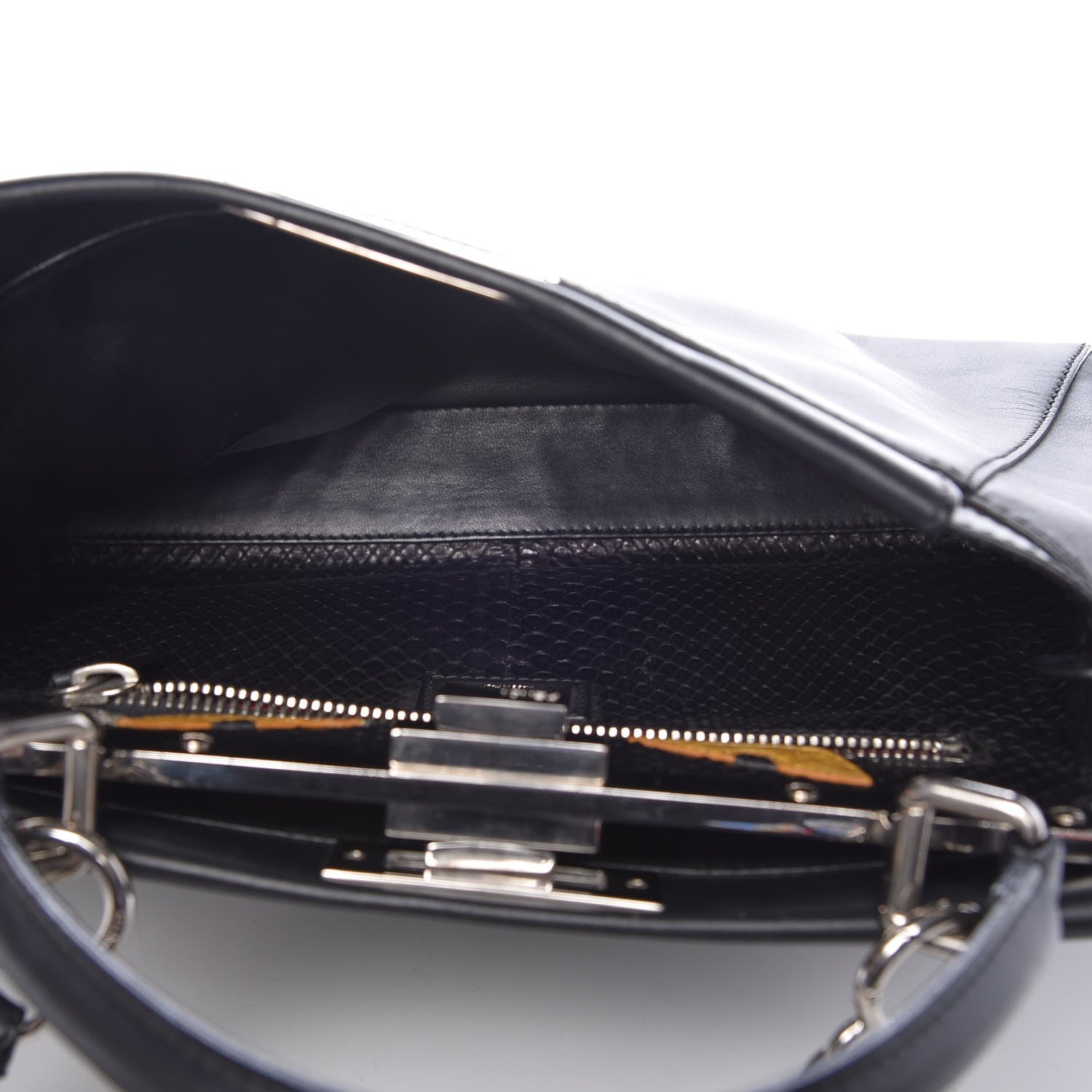 Fendi Vitello Seta Python Crocodile Monster Eyes Medium Peekaboo Iconic Satchel Black Girasole 6 of 11